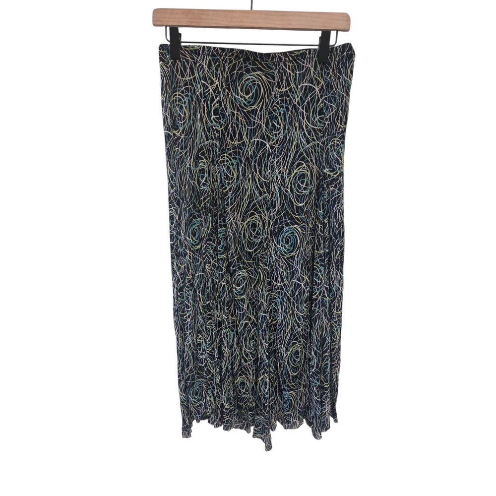 Y2K Rafael Black Swirl Print Maxi Skirt Women's Size M Polyester Flowy‎ Skirt